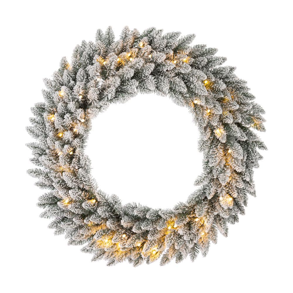 Glitzhome 36 in. D PreLit Snow Flocked Artificial Christmas Wreath