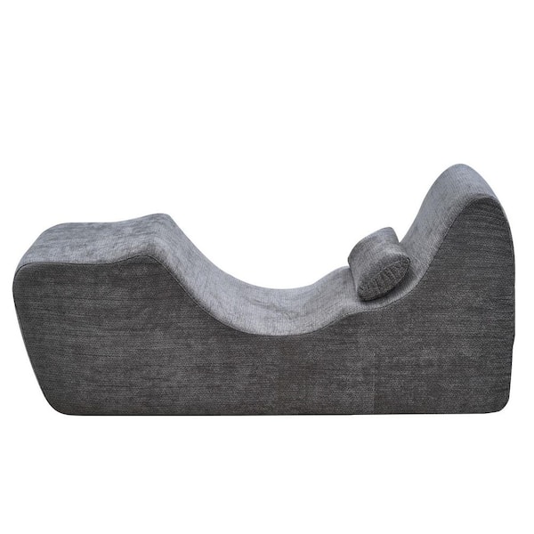 Yoga Chair Chaise, Grey Metal Outdoor Rocking Chair with Grey Cushion, Foam Lounge Indoor, Used in Living Room
