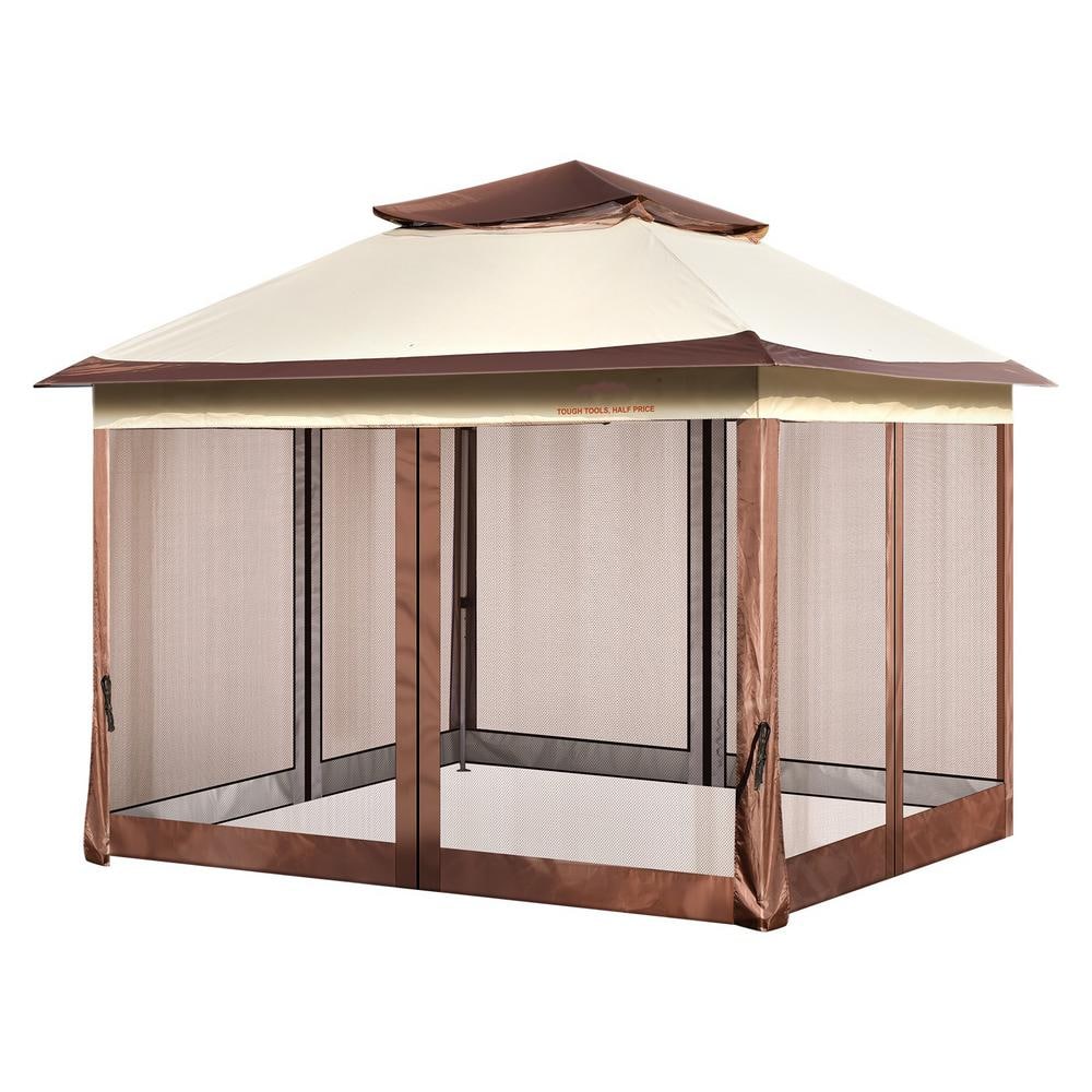 Brown 11x11 ft Pop-Up Gazebo with Mosquito Netting