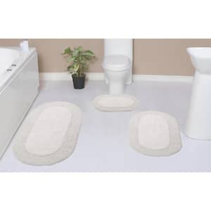 Double Ruffle Collection 100% Cotton Bath Rugs Set, 3-Pcs Set with Runner, Ivory