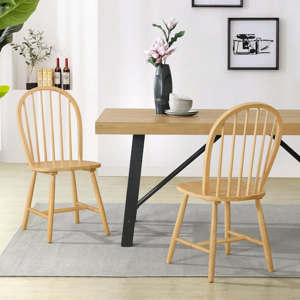 David Natural Oak Solid Wood Farmhouse Modern Dining Chairs Set of 2