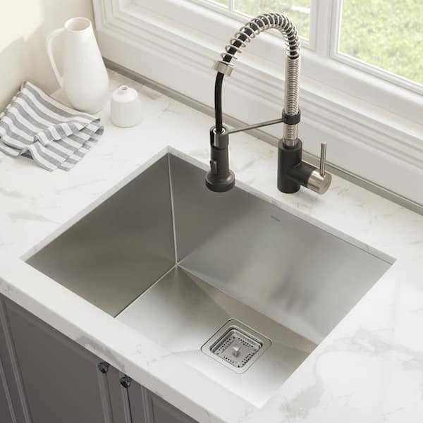 Pax 24 in. Undermount Single Bowl Stainless Steel Kitchen Sink with Faucet in Stainless Steel/Matte Black