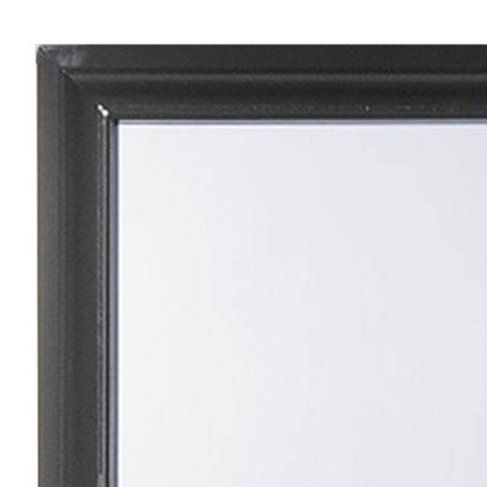 Black Rectangular Wooden Mirror with Raised Frame