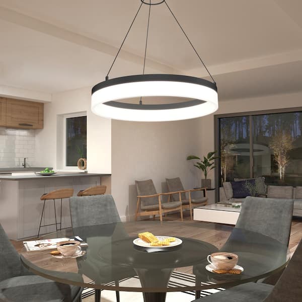 Artika Optical Ring 30-Watt Integrated LED Black 3 CCT Modern Pendant Chandelier Fixture for Dining Room or RG25WC-BL - The Home Depot