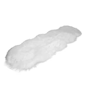 White 2 ft. x 6 ft. Sheepskin Faux Fur Furry Cozy Area Rug