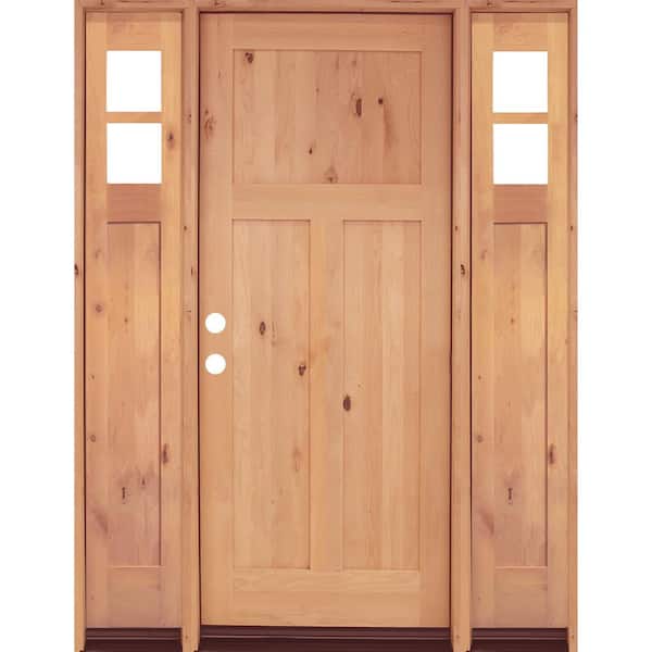 Krosswood Doors 64 in. x 80 in. Knotty Alder 3 Panel Right-Hand/Inswing Clear Glass Clear Stain Wood Prehung Front Door with Sidelites
