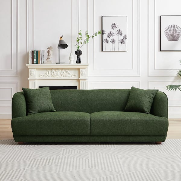 Ashcroft Furniture Co Vernette 87 in. Round Arm Linen Rectangle Luxury Sofa in Green
