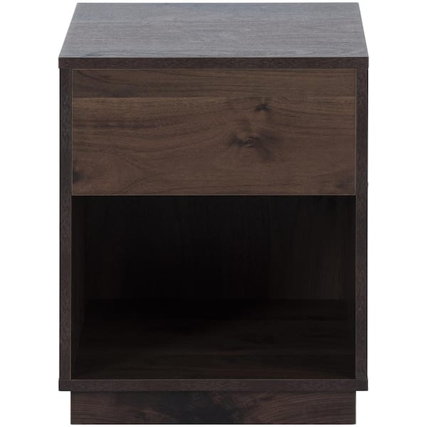 ZIRUWU 1-Drawer Dark Brown Mid-Century Modern Nightstand End Table Open Storage 19.8 in. H x 15.7 in. W x 15.3 in. D