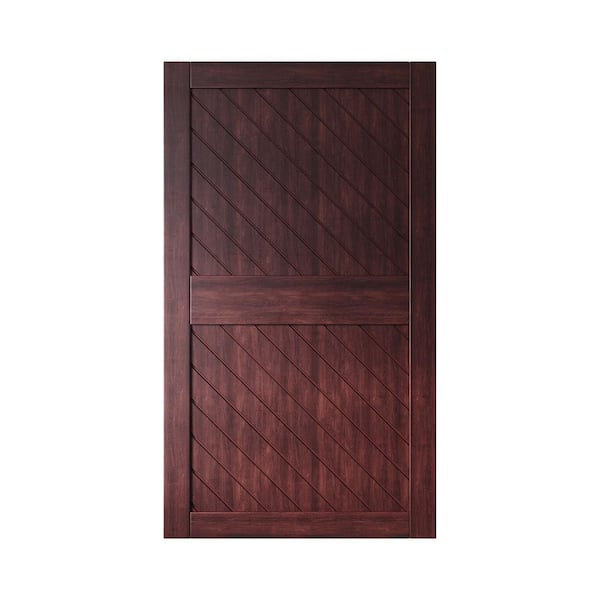 HOMACER XT2 42 in. x 84 in. C-Panel Solid Core Red Mahogany Slanted Stripe Design Pine Wood Interior Sliding Barn Door Slab