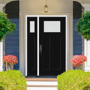 Legacy 51 in. x 80 in. 1/4 Toplite Rain Glass RHIS Primed Black Finish Fiberglass Prehung Front Door w/12 in. SL