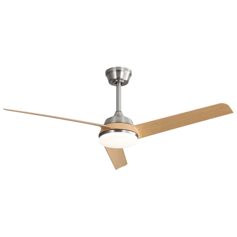 Sofucor 52 in. Nickel Dimmable Indoor Ceiling Fan With Three-color dimmable LED light and DC remote control