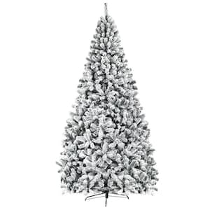 9 ft. Green PVC Unlit Snow Flocked Regular (Full) Artificial Christmas Tree with 1498 Tips and Sturdy Metal Stand