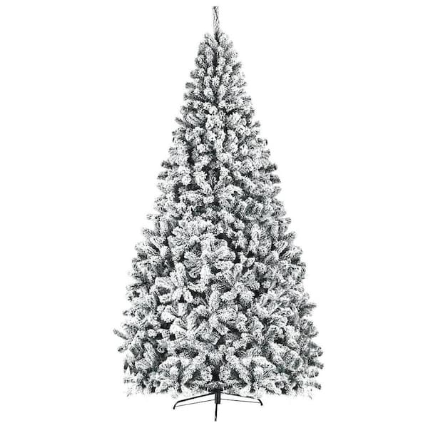 WELLFOR 9 ft. Green PVC Unlit Snow Flocked Regular (Full) Artificial Christmas Tree with 1498 Tips and Sturdy Metal Stand