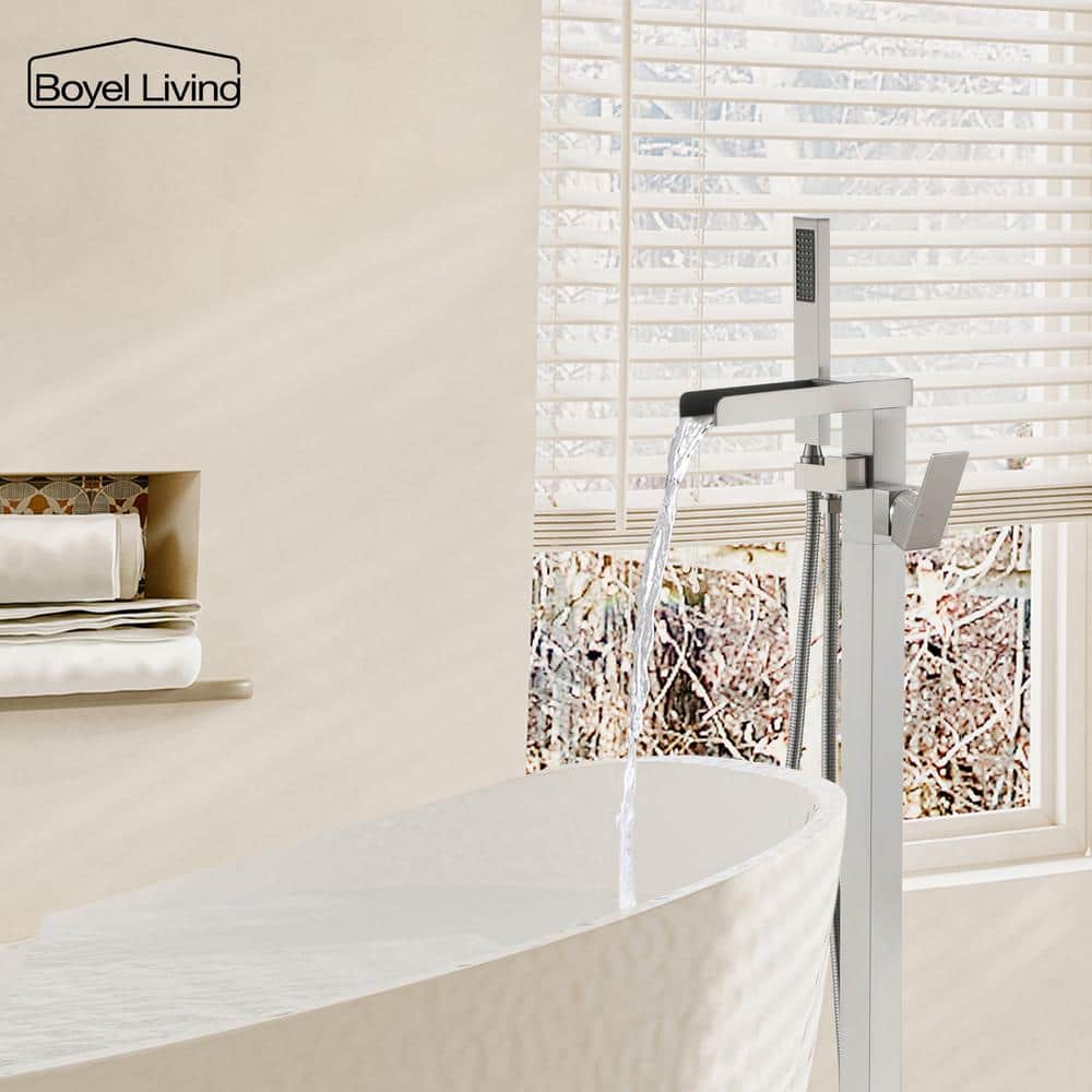 Brushed Nickel Modern Freestanding Tub Faucet with Hand Shower