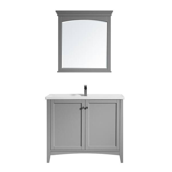 ROSWELL Asti 40 in. W x 18 in. D x 33 in. H Bath Vanity in Grey with Ceramic Vanity Top in White with White Basin and Mirror