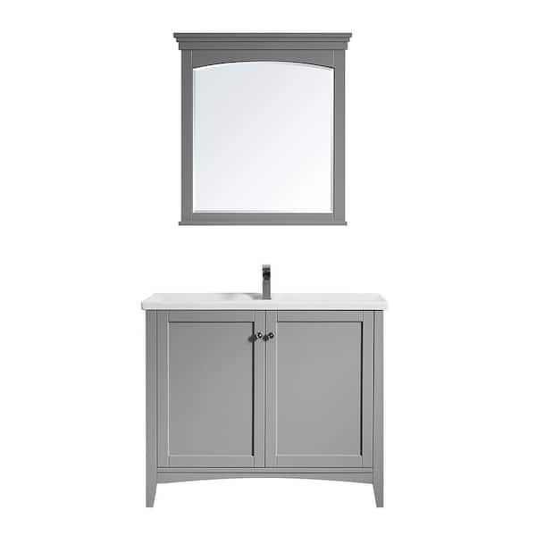 ROSWELL Asti 40 in. Bath Vanity in Grey with Ceramic Vanity Top in White with White Basin and Mirror