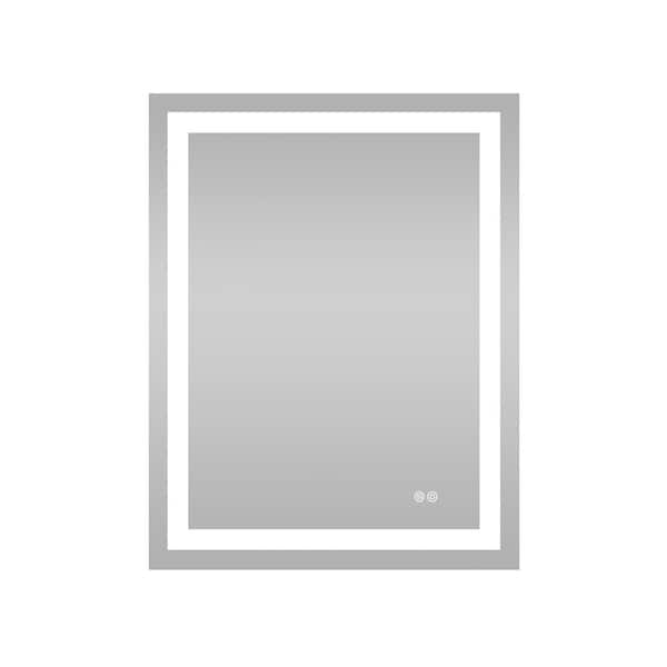 FORCLOVER 28 in. W x 36 in. H Rectangular Frameless Anti-Fog Dimmable LED Light Wall Mounted Bathroom Vanity Mirror in Silver