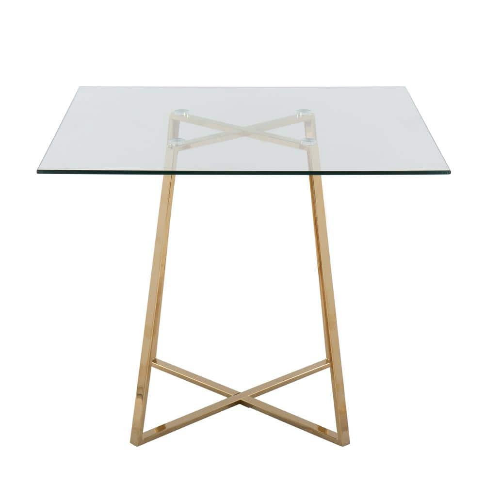 36" Gold Metal and Glass Square Dining Table