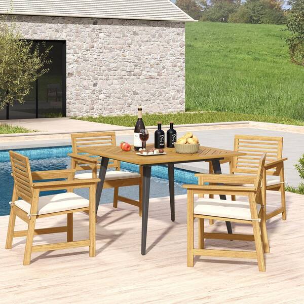 FORCLOVER 4-Person Acacia Wood Outdoor Dining Table with FORCLOVER 4-Person Acacia Wood Outdoor Dining Table with