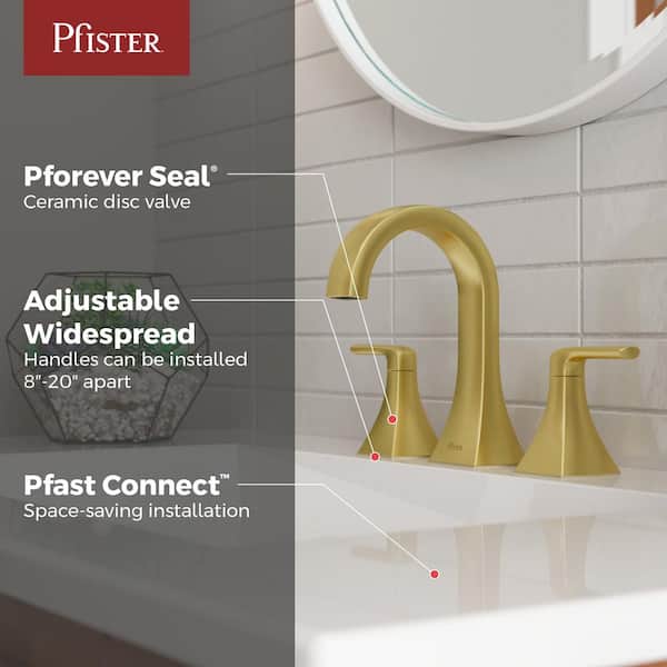 Bruxie 8 in. Adjustable Widespread Double Handle Bathroom Faucet with Drain Kit Included in Brushed Gold