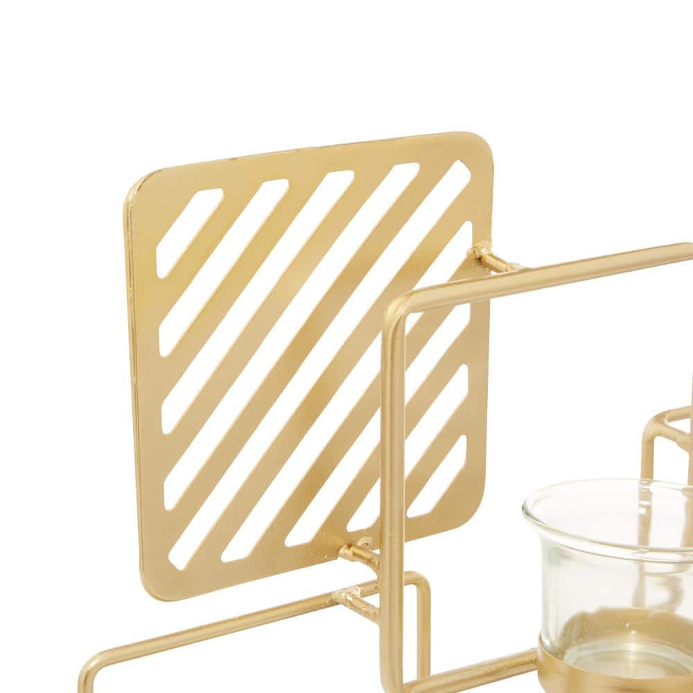 Gold Metal and Glass Contemporary Candelabra with Striped Squares