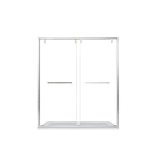 Brescia 68 in. W x 76 in. H Double Sliding Framed Shower Door in Brushed Nickel Finish with Clear Glass