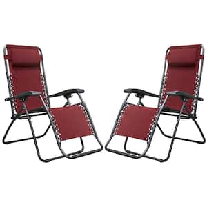 Red, Zero Gravity Chairs Outdoor Lounge Chair Anti Gravity Chair Folding Reclining Chair with Headrest (Set of 2)