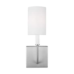 Greenwich 1-Light Brushed Nickel Wall Sconce with White Linen Fabric Shade
