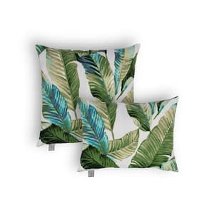 Tropical Leaves Outdoor Throw Pillow Set of 2 Combo Pillows One 18 in. Square and One 13 in. x 18 in. Boudoir
