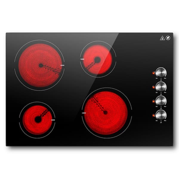 30 in. 4 Elements Ceramic Glass Surface Radiant Electric Cooktop in Black with Knobs