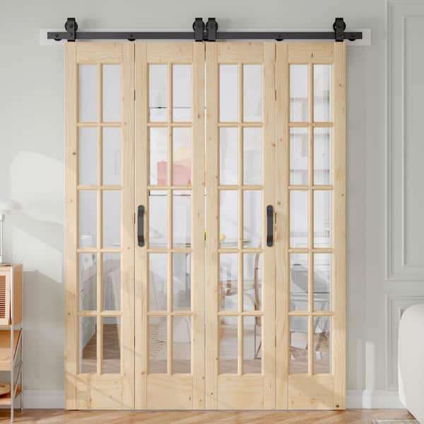 48 in. x 84 in. 1 Lite Pre Assembled Clear Glass Solid Core Wood Brown Bi-Fold Door with Hardware
