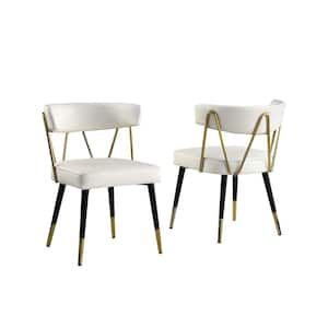 Aireys Ivory Faux Leather Armless Chair with Gold Accents (Set of 2)
