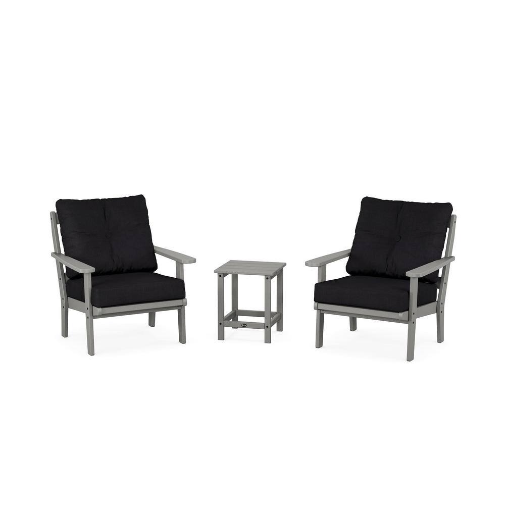 Cape Cod Stepping Stone 3-Piece Plastic Patio Conversation Set in Midnight Linen Cushions price history on PriceWatchPro