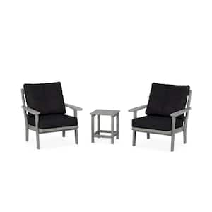 Cape Cod Stepping Stone 3-Piece Plastic Patio Conversation Set in Midnight Linen Cushions