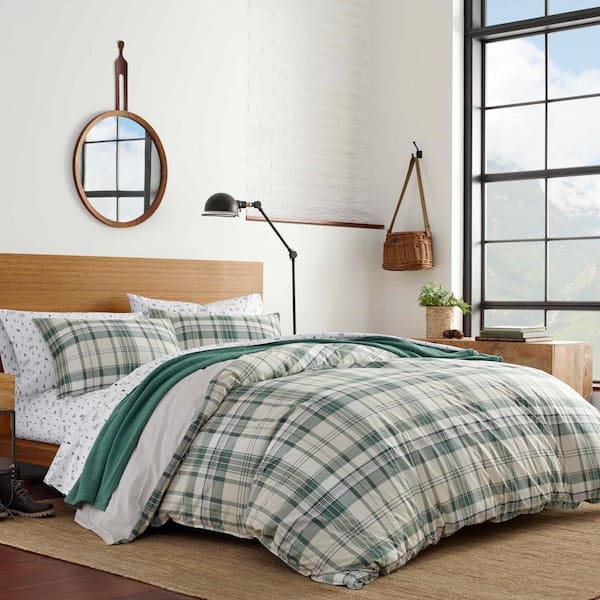 Timbers 3-Piece Green Plaid Cotton Full/Queen Comforter Set