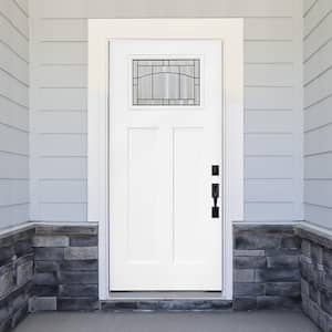 Legacy Knox 36 in. x 80 in. Right-Hand/Outswing Toplite 1/4 Decorative Glass White Primed Fiberglass Prehung Front Door