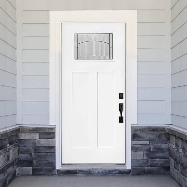 Legacy Knox 36 in. x 80 in. Right-Hand/Outswing Toplite 1/4 Decorative Glass White Primed Fiberglass Prehung Front Door