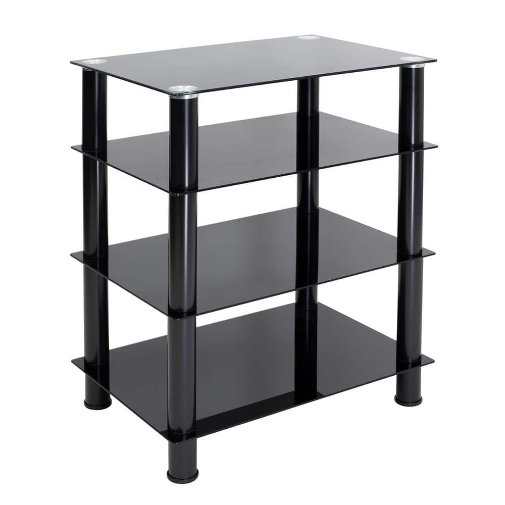 Black Tempered Glass 4-Shelf AV Media Stand