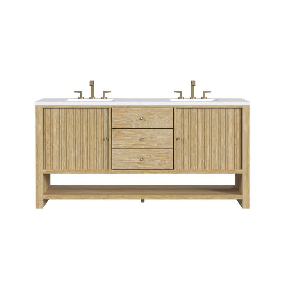 Sunwashed Oak 72" Double Freestanding Vanity with White Quartz Top