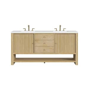 Marigot 72.0 in. W x 23.5 in. D x 36 in. H Double Bathroom Vanity in Sunwashed Oak with White Zeus Quartz Top