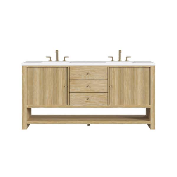 James Martin Vanities Marigot 72.0 in. W x 23.5 in. D x 36 in. H Double Bathroom Vanity in Sunwashed Oak with White Zeus Quartz Top
