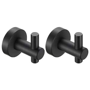 Round 2-Piece Wall-Mounted Bathroom Robe Hook and Towel Hook with hidden mounting base in Black