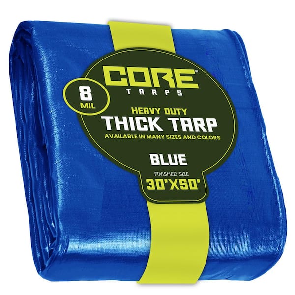 CORE TARPS 30 ft. x 50 ft. Blue 8 Mil Heavy Duty Polyethylene Tarp, Waterproof, UV Resistant, Rip and Tear Proof