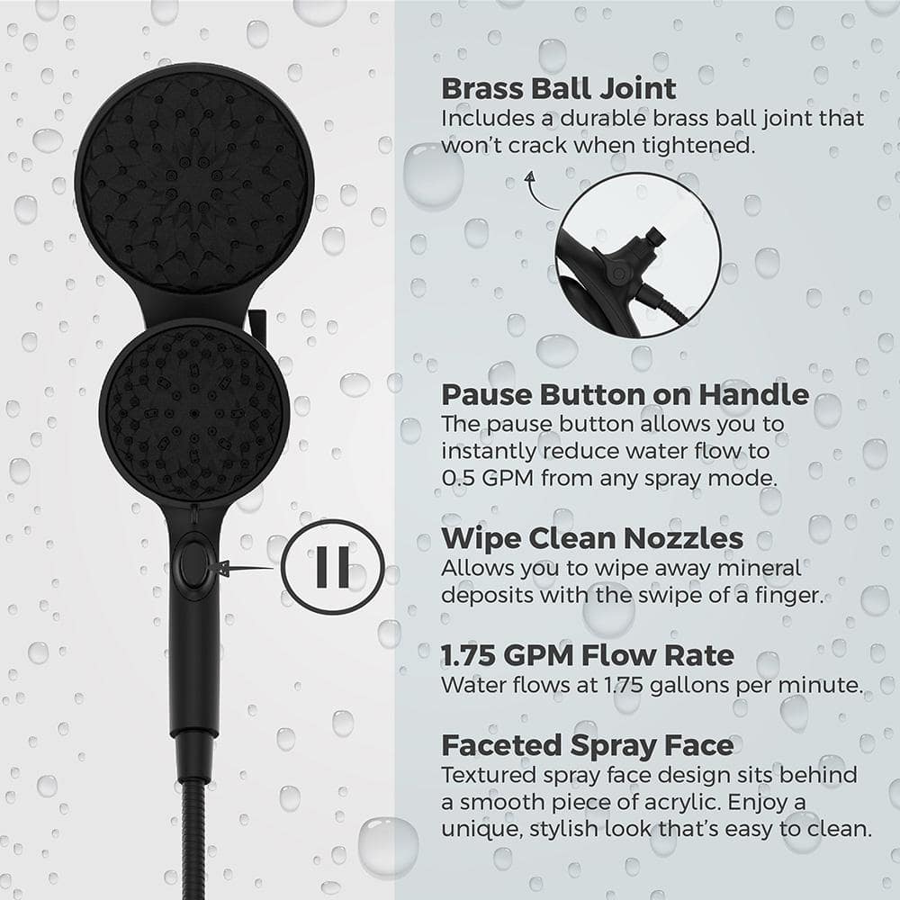 Matte Black Dual Head Wall Mounted Shower System with Handheld