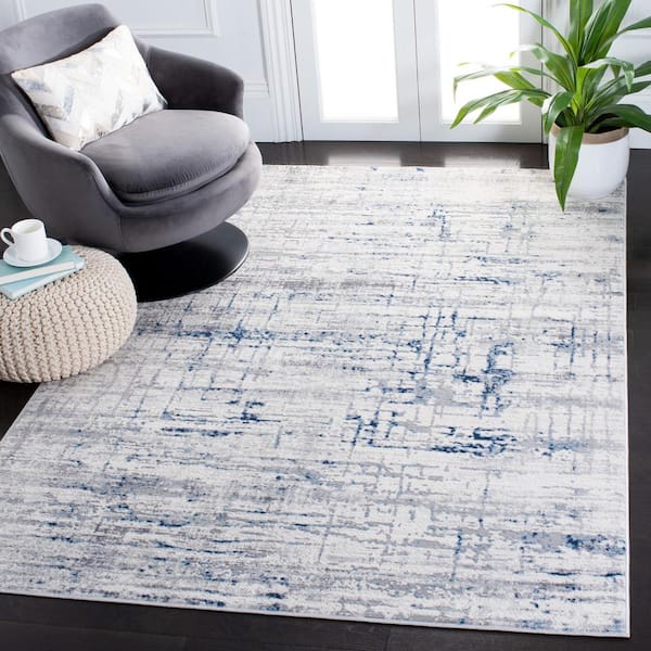 Amelia Ivory/Blue 8 ft. x 10 ft. Abstract Geometric Area Rug