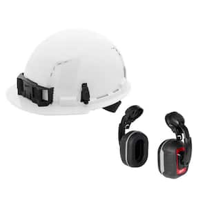 BOLT White Type 1 Class C Front Brim Vented Hard Hat with 4-Point Ratcheting Suspension with BOLT Mesh Full Facesheild