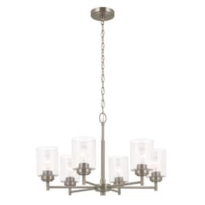 Winslow 26 in. 6-Light Brushed Nickel Contemporary Shaded Circle Chandelier for Dining Room