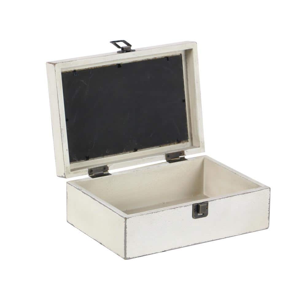 White and Burlap Rectangular Wood Lidded Box Set