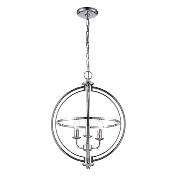 Monteaux Lighting 3-Light Chrome Caged Chandelier for Dining Room