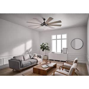 Gentry 85 in. Indoor Weathered Zinc Downrod Mount Ceiling Fan with Integrated LED with Wall Control Included